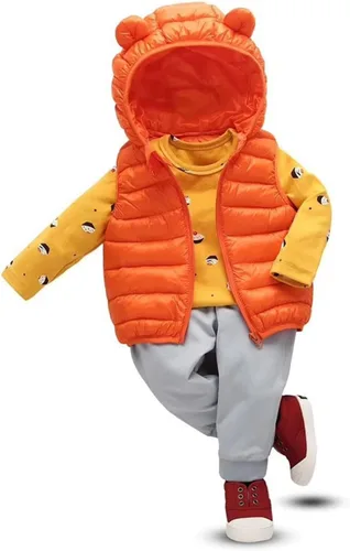 Vista 5 de Chaleco sin mangas de invierno para bebé, con cremallera sólida, con capucha y orejas de oso, chaqueta para niños y niñas