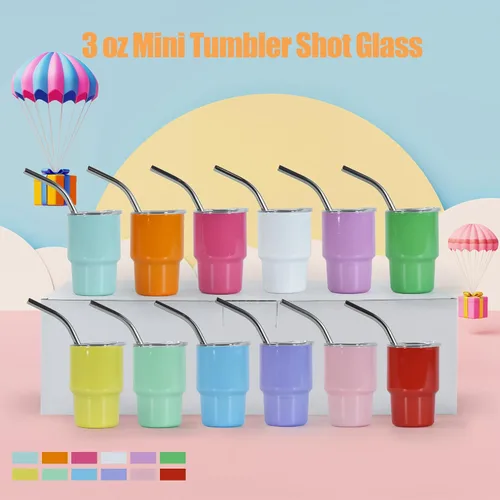 Vista 2 de 3 oz Mini Tumbler Shot Glass with Straw and Lid 108 Pcs Sublimation Shot Glasses Tumblers Stainless Steel Mini Shot Glasses with Lids for Wedding