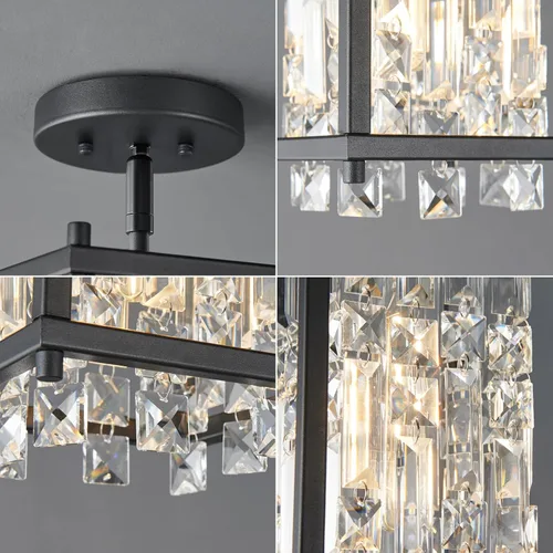 Vista 6 de LMQNINE Modernas lámparas colgantes negras para isla de cocina, lámpara de araña de cristal, iluminación colgante ajustable de granja para comedor