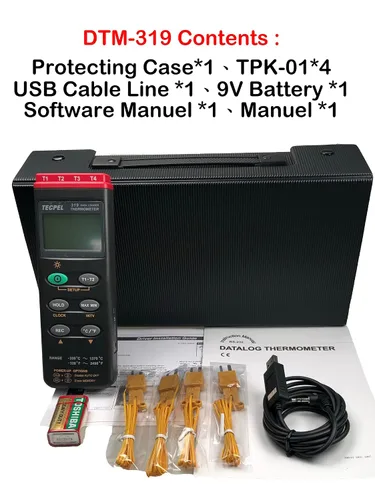 Vista 5 de TECPEL DTM-319 Termómetro de registrador de datos de termopar tipo K de cuatro canales fabricado en Taiwán (TPK-01 4 piezas incluidas)
