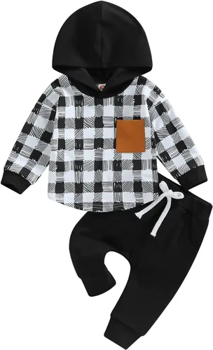 Vista 36 de Ropa de bebé niño 3 6 9 12 18 24M 3T Conjunto de pantalones con capucha patchwork sudadera con capucha pantalones de rayas traje de otoño invierno