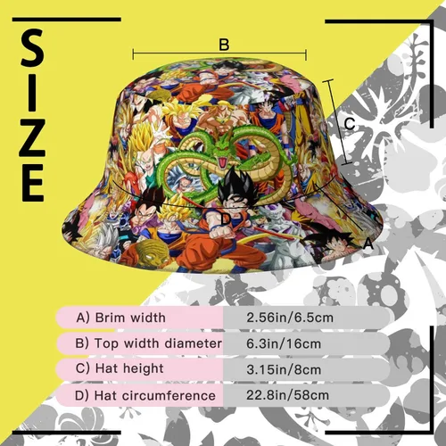 Vista 3 de Sombrero de cubo de anime para hombres y mujeres, sombreros de cubo de dibujos animados, sombrero de protección solar plegable al aire libre fresco