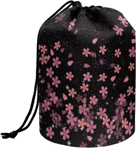 Vista 22 de Poceacles Bolsas de maquillaje con cordón para mujer, bolsa de cosméticos de viaje, multifuncional, bolsa de almacenamiento, Margarita azul
