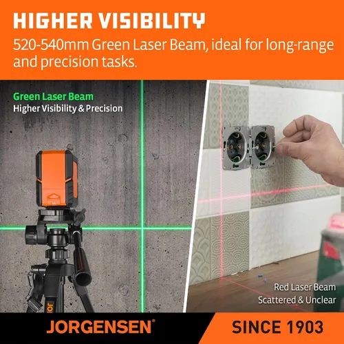 Vista 4 de JORGENSEN Nivel Láser con Trípode, Módulos Duales de 100 FT Herramienta Niveladora Láser de Línea Cruzada Autonivelante con Base Magnética de 360°