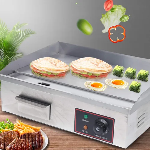 Vista 5 de Plancha eléctrica de encimera plana, parrilla comercial de acero inoxidable con control de temperatura ajustable, parrilla de restaurante