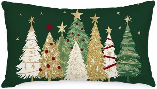 Vista 18 de AACORS Funda de almohada de Navidad de 45.7 x 45.7 cm con árbol de Navidad acuarela y estrellas, decoración festiva de granja de invierno para sofá