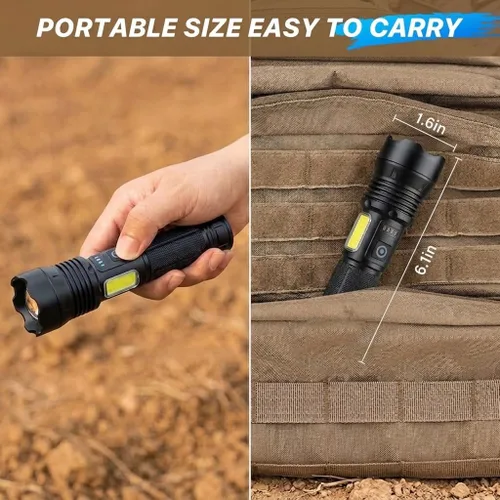 Vista 7 de THY TRY Linternas de Alto Lúmenes - Paquete de 2, Linternas Recargables 90000 Alto Lúmenes, Linterna LED Súper Brillante con 7 Modos, Linterna
