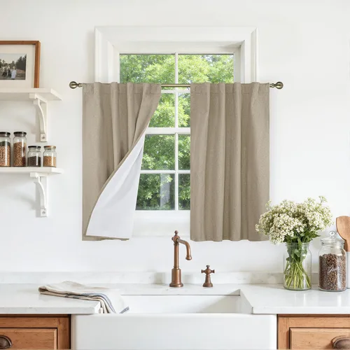 Vista 38 de LAMIT Cortinas opacas cortas de lino de 30 pulgadas para ventanas de cocina sobre el fregadero, cortinas de café texturizadas de lino marfil