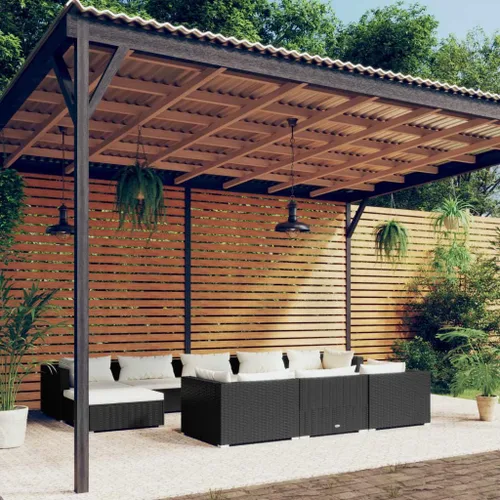 Vista 87 de Sofá de 3 plazas con cojines de ratán de poliéster marrón, juego de muebles de patio al aire libre con 3 sofás centrales para patio trasero, jardín