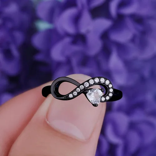 Vista 23 de Anillo Jo Wisdomo de compromiso. de plata esterlina, con corazón e infinito, anillo de amistad, para ella