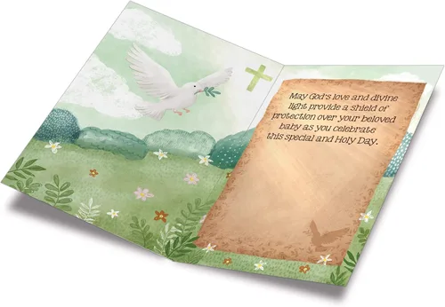 Vista 2 de Prime Greetings Tarjeta de felicitación religiosa para bautismo de bebé, hecha en Estados Unidos, ecológica, tarjeta gruesa con sobre de alta