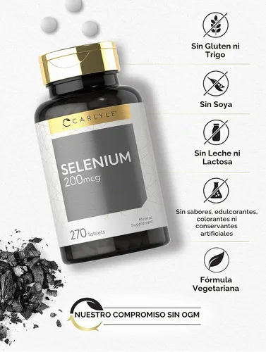 Vista 4 de Carlyle Suplemento de selenio 200 mcg 270 tabletas Fórmula vegetariana, sin OMG y sin gluten