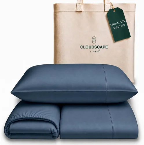 Vista 53 de Cloud Scape Linen - Juego de sábanas de algodón egipcio de doble capa, tamaño individual, tejido de satén de fibra larga, juego de 3 piezas, ropa
