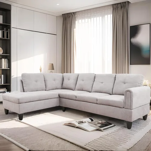 Vista 16 de Sofá seccional en forma de L con chaise, 3 piezas de sofá modular convertible para juegos de muebles de sala de estar y apartamentos pequeños