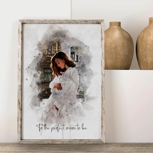Vista 4 de NAZENTI Retrato Acuarela a partir de Foto, Regalos del Día de la Madre para Mamá, Regalos de Foto para Abuela, Lienzo Personalizado para Mamá