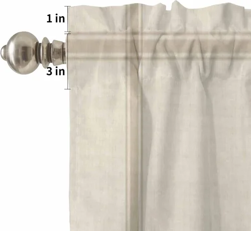 Vista 7 de Juego de 3 cortinas de cocina de piñas de Navidad, cenefa y bolsillo para barra, juego de cortinas rústicas retro a rayas francesas para cocina