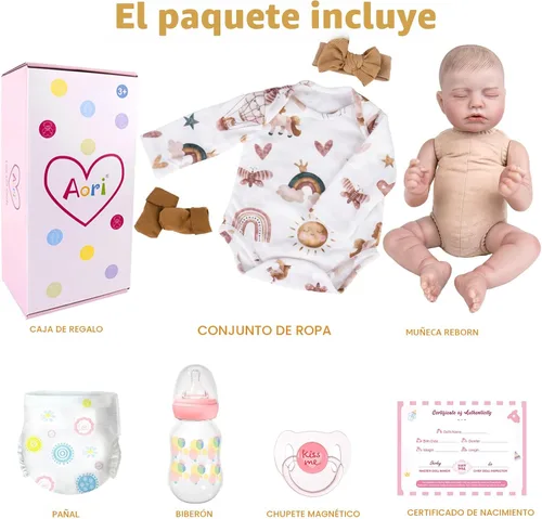 Vista 7 de Aori Muñecas de Bebé Reborn Realistas de la Vida Real Muñecas de Bebé de 20'' Bebé Recién Nacido Durmiendo Niña con Ropa de Muñeca Arcoíris