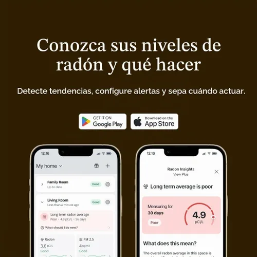 Vista 5 de Airthings 325 Corentium Home 2 Detector de radón inteligente digital portátil - Prueba de radón fácil de usar con conectividad Bluetooth y sensores