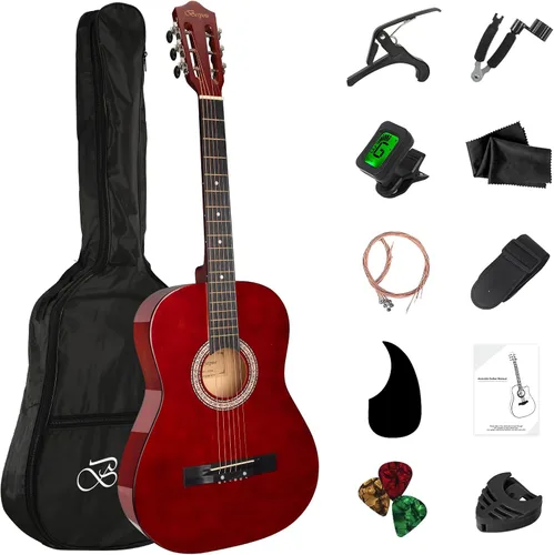 Vista 14 de Guitarra Acústica Negra para Principiantes de 30 pulgadas, Paquete de Inicio, Guitarra para Estudiantes/Niños con Funda, Correa, 2 Púas, Cuerdas
