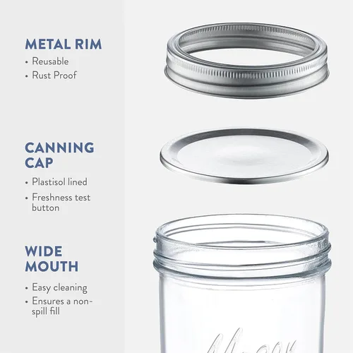Vista 6 de Paksh Novelty Mason Jars - Contenedor de almacenamiento de alimentos - Paquete de 6 - Recipiente hermético para encurtido, enlatado, velas