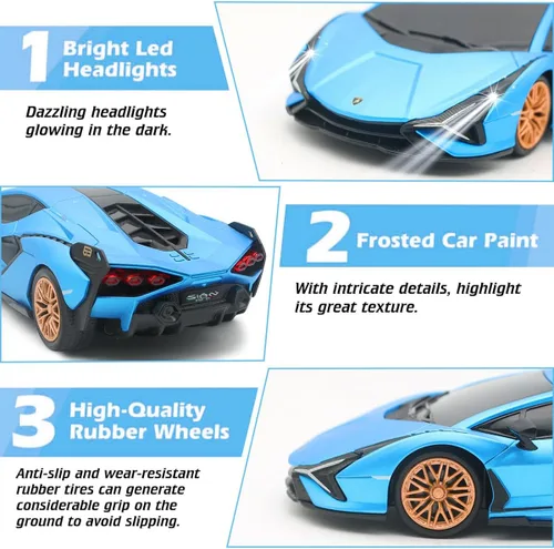 Vista 2 de QUN XING Auto a control remoto 1:24 con licencia oficial de 2.4GHZ Rc Cars Lambo Sport Racing Toy Car para niños de 4 a 7 años, regalo de Azul