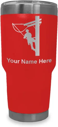 Vista 18 de LaserGram Taza aislada al vacío de 20 onzas, Lineman, grabado personalizado incluido (negro)