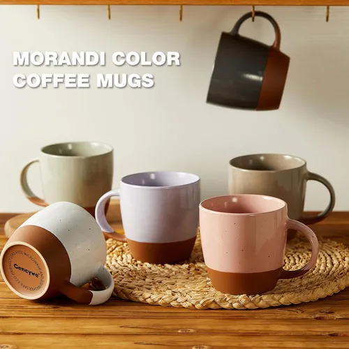 Vista 2 de Juego de 6 tazas de café de cerámica en color Morandi (grandes), tazas de café de 18 oz con asa, taza de café con leche, taza grande para mujeres
