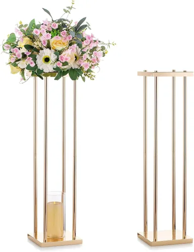 Vista 11 de Sziqiqi Jarrones de columna, centros de mesa de boda para mesas con platos, decoración de boda de 2 pies para ceremonia, moderno, rectangular
