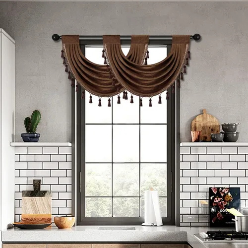 Vista 35 de ELKCA Cenefa Swag de Cascada de Chenilla Gruesa Beige para Sala de Estar Cortinas de Cenefa Pequeñas para Cocina, Paquete de 1
