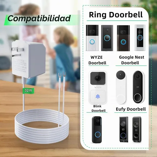 Vista 2 de Fuente de alimentación transformadora de timbre de 24 voltios para timbre de video en anillo, compatible con anillo, Google Nest, WYZE, Eufy, Blink