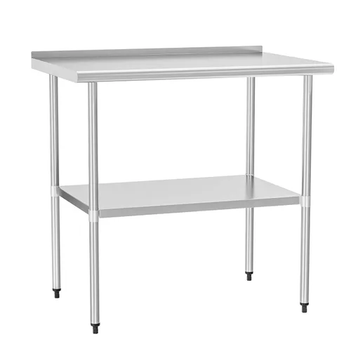 Vista 20 de Mesa de preparación y trabajo de acero inoxidable con estante ajustable y salpicadero, isla de cocina con almacenamiento, estaciones de trabajo Mesa