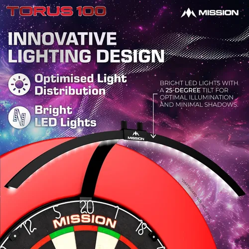 Vista 7 de Mission Darts TOR100 Torus 100 Tablero de Dardos LED Plegable Portátil Sistema de Iluminación de Viaje