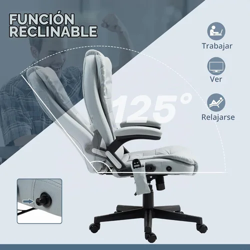 Vista 7 de Vinsetto Silla de oficina de masaje vibratorio de 6 puntos con calor gris claro