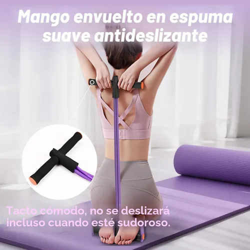 Vista 2 de Pedal Resistance Band with Handle, 6-Tube Elastic Foot Pedal Resistance Band, Natural Rubber Ankle Puller Sit-up Exercise, Multifunction Fitness