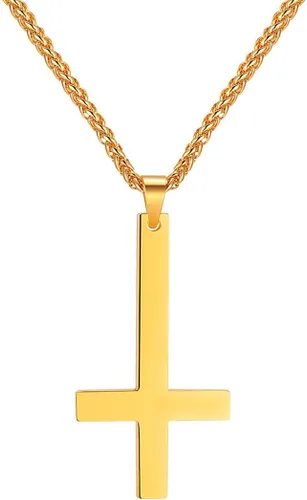 Vista 11 de PROSTEEL Inverted Cross/Leviathan Cross Pendant Necklace for Men Women Negro