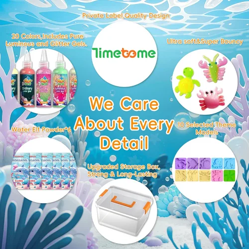 Vista 7 de Timetome Kit de Juguete Elfo de Agua Mágico para Niños – 20 Geles (11 Normales + 6 Brillantes + 3 con Purpurina) y 10 Moldes Fabricante de Squishy