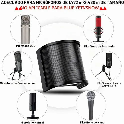 Vista 3 de Protector de micrófono, PEMOtech malla de metal y capa de espuma. Micrófono de estudio de grabación. Protector máscara de filtro pop parabrisas