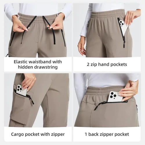 Vista 4 de BALEAF Pantalones cargo de senderismo con forro polar para mujer, impermeables, softshell y bolsillos con cremallera