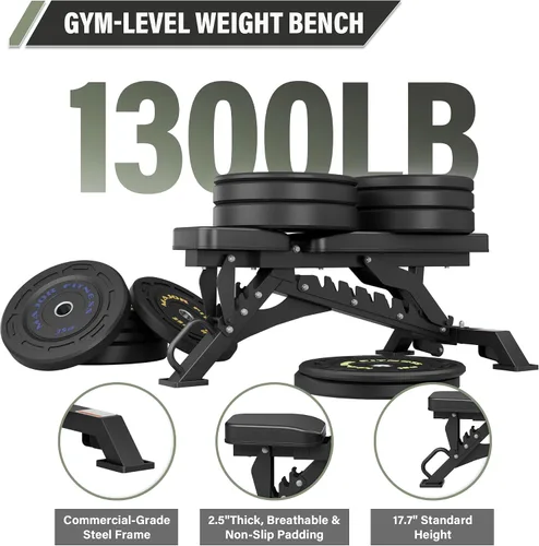 Vista 2 de MAJOR FITNESS - Banco de pesas – Capacidad de peso de 1300 libras y 36 posiciones ajustables, banco de entrenamiento de fuerza para entrenamiento