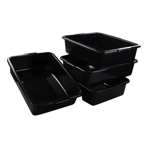 Vista 4 de Tinas de autobús comerciales de plástico de 13 L, paquete de 4 cuencos rectangulares para lavar, negro