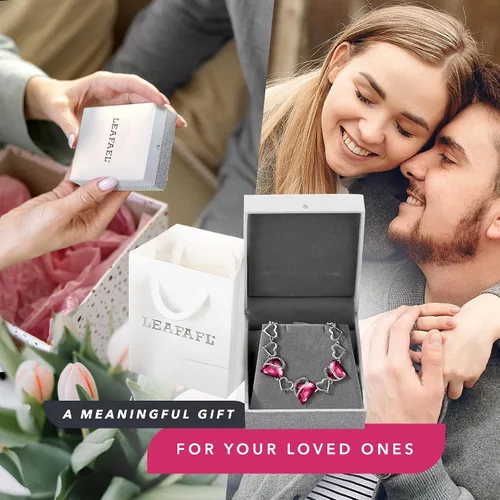 Vista 6 de Leafael - Pulsera de amor infinito con eslabones corazón de cristal y piedra natal regalos para mujer tono plateado 7 pulgadas con extensor de 2