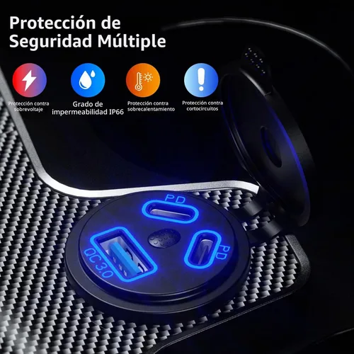 Vista 6 de Kewig Paquete de 2 cargadores USB con cable de 12 V multipuerto, doble PD3.0 y QC 3.0 múltiples puertos para automóvil, enchufe USB con interruptor