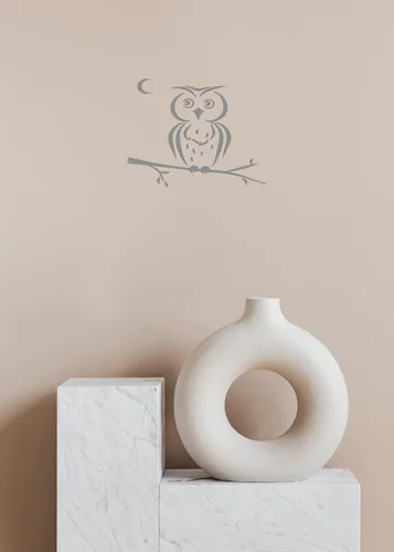 Vista 3 de Owl Bird in Tree Branch Moon for Hood Decor Removable Stylish Sticker Unique Design Any Vehicle tk50 (15in x 12in, grey)