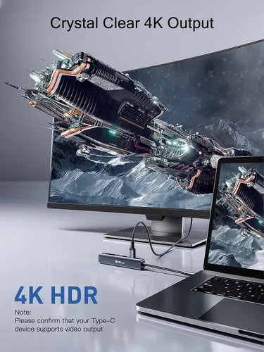 Vista 4 de Hub Ethernet USB C, adaptador multipuerto 5 en 1 de dockteck con USB C a 4K HDMI, LAN de 1 Gbps, 3 USB 3.0, para MacBook Air/Pro, iPad Air/Pro