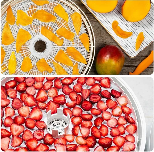 Vista 6 de Domensi - 12 hojas redondas de silicona deshidratadora y bandeja con bordes Forros de bandeja reutilizables para carne de res, frutas y carnes