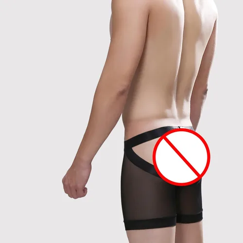Vista 4 de Evankin Calzoncillos tipo bóxer sexy para hombre, ropa interior de seda de hielo, ropa interior de malla, transparente, lencería sin culo