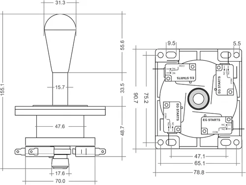 Vista 6 de American Style Arcade Competition 2Pin Joystick BLACK Switchable From 8 Ways Operation, Elliptical Black Handle, Precision 8-Way 187" (4.8mm)