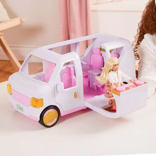 Vista 2 de Lori Sweet Escape SUV de lujo para muñecas pequeñas, coche rosa con luces