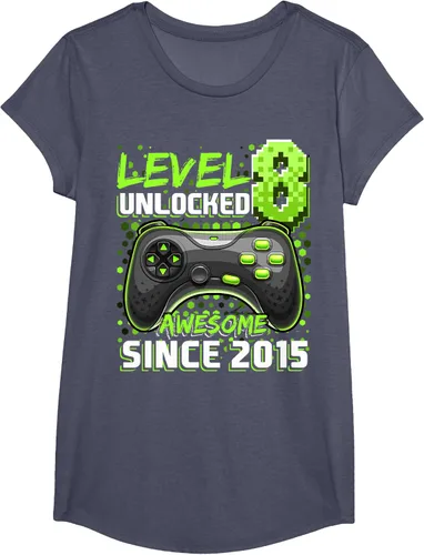 Vista 13 de Level 8 Unlocked Awesome 2015 Video Game 8th Birthday Boy T-Shirt, Negro