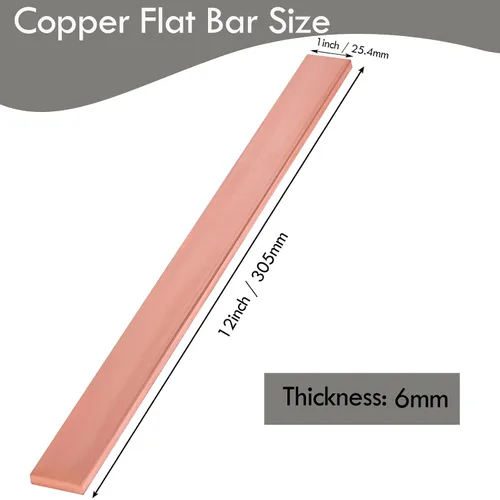 Vista 2 de Barra plana de cobre 110 de 1/4 "x 1" x 12" de largo, 0.236 in x 0.984 in x 12.008 in de cobre